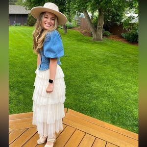 12th tribe: HARMONY NUDE TULLE MAXI SKIRT